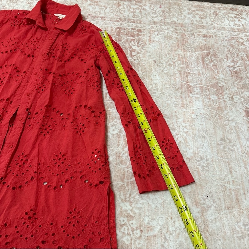 Eyelet 100% Cotton Red Button Up Top - Picture 8 of 10